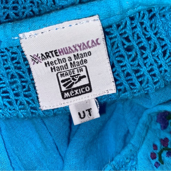 Arte Huaxyacac 100% Cotton Crochet Embroidered Size Lg Balloon Sleeve Blouse - Picture 10 of 11